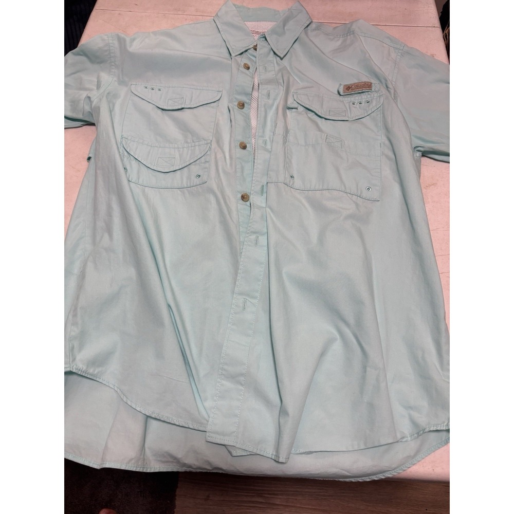 Columbia Mens Sz M Fishing Shirt PFG Light Green Long‎ Sleeves